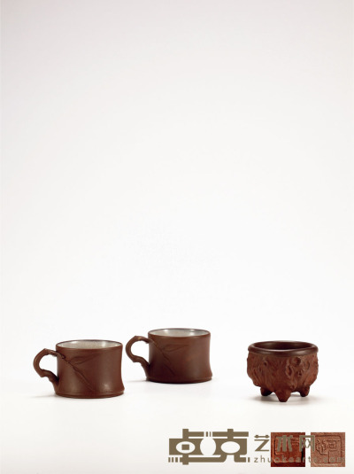 当代·裴石民、朱可心制紫砂茶杯一组三件 尺寸不一