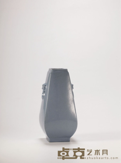 清·蓝釉紫泥兽耳瓶 20.5×10cm