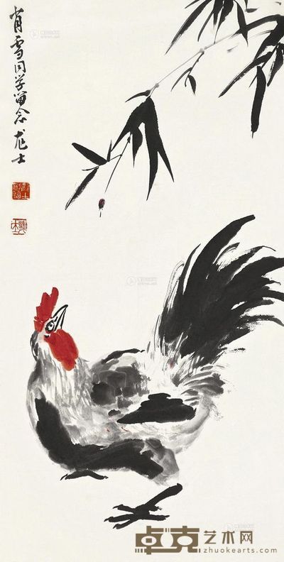 萧龙士 公鸡 托片 34×69cm