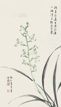 沐斋 2013年作 茶城傍荷 镜心