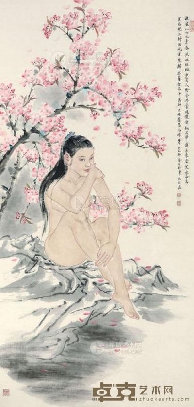 赵永夫 2013年作 桃花带露 镜心 136×68cm