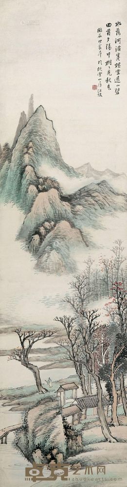 汪琨 策杖访友 立轴 152×40cm