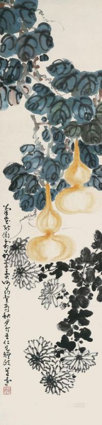 王友石 1933年作 葫芦菊花 立轴