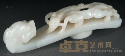 清 白玉雕螭龙带钩 长10cm