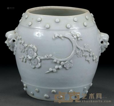 清 雕瓷梅花鼓式罐 高12cm