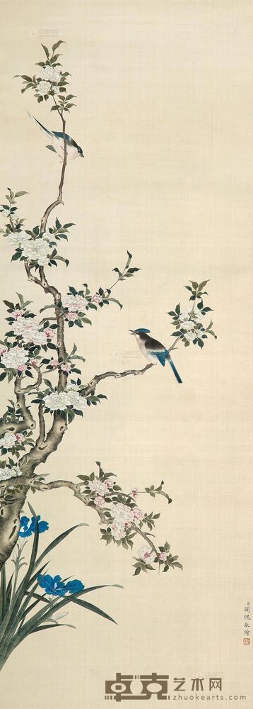 关槐 花鸟 立轴 93×34cm