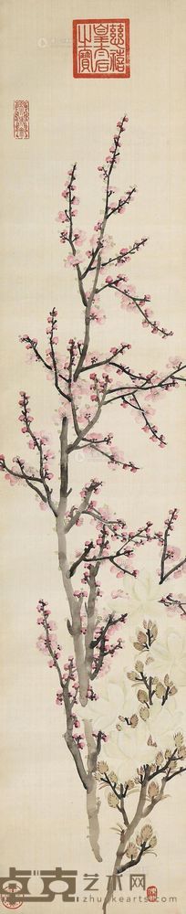 慈禧太后 花卉 立轴 124×26cm