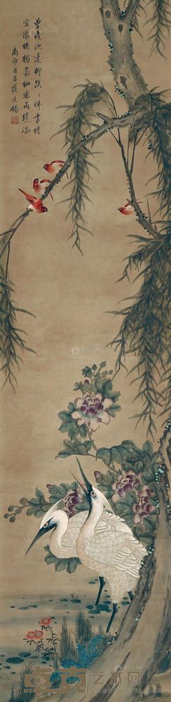 蒋廷锡 花柳鹭鸶 立轴 173×44cm