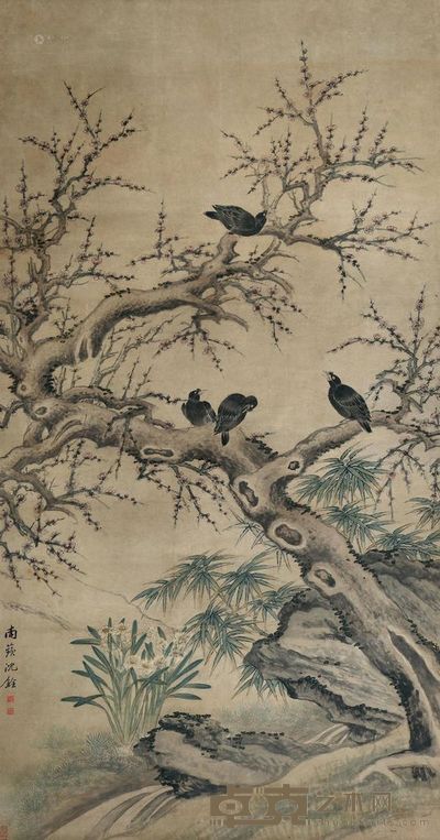 沈荃 三友四喜图 立轴 178×94cm
