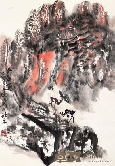 赵振川 1987年作 野趣图 立轴 67×47.5cm