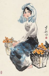 王明明 1978年作 枇杷少女 立轴