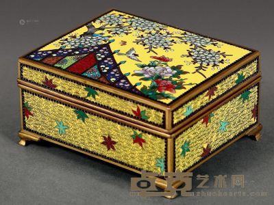 清 珐琅花鸟方盒 长9cm