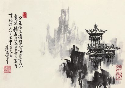 何镜涵 山寺雨後 镜框