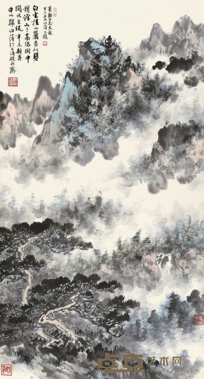 郑伯萍 辛未（1991）年作 碧山白云 立轴 88×47cm