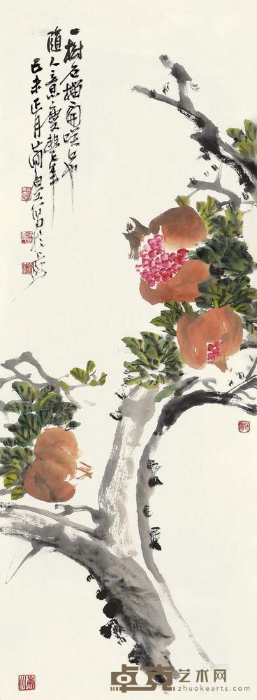 曹简楼 己未（1979）年作 多子图 镜片 91×34cm
