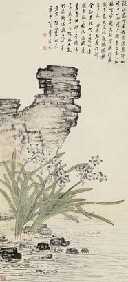 费继武 庚申（1920）年作 汉江露冷 立轴