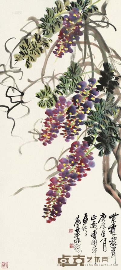 曹用平 庚辰（2000）年作 紫雪蒙茸 立轴 95×43cm