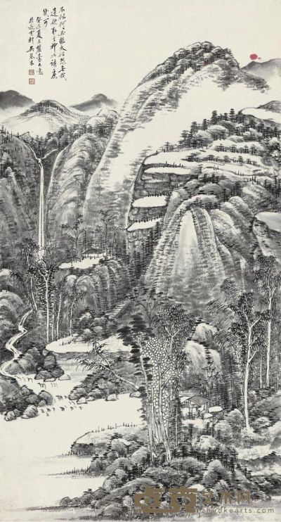 吴琴木 癸未（1943）年作 仿古山水 镜片 86×46cm