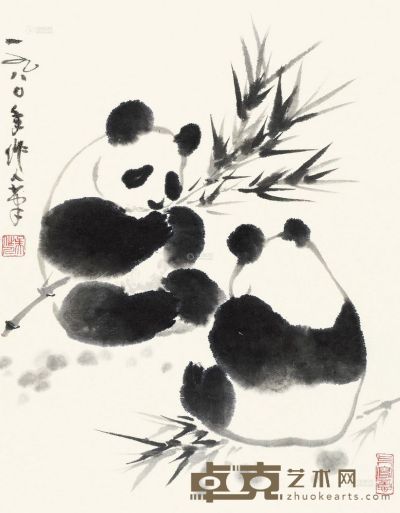吴作人 1980年作 熊猫 立轴 56×42cm