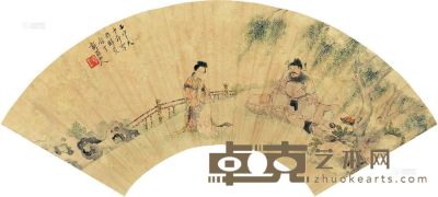 华嵒 壬申（1752）年作 吹箫图 扇片 17×54cm