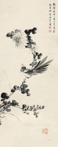 张敔 戊申（1788）年作 菊禽 立轴