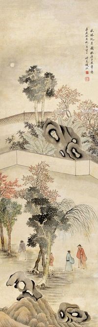 钱杜 癸酉（1813）年作 秋林玩月 立轴