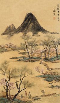 张宏 甲申（1584）年作 水村图 镜框