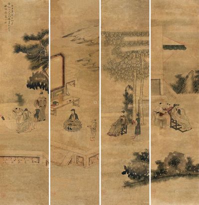 苏六朋 癸丑（1853）年作 闲居图 （四幅） 屏轴