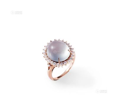 天然玻璃种翡翠配钻石戒指