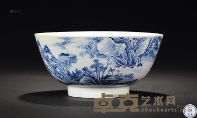 清康熙 青花山水纹碗 直径19cm