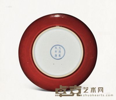 清康熙 霁红釉盘 直径20cm