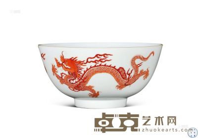 清康熙 白地矾红龙纹碗 直径16cm