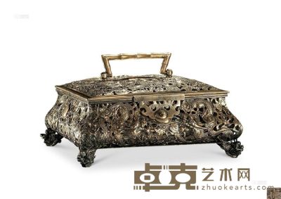 清 银镂雕龙纹提盒 长22.5cm