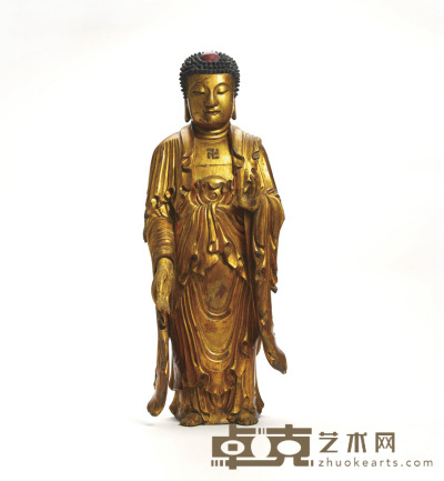 清·金漆木雕阿弥陀佛像 高：57cm