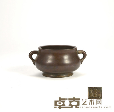 清·大明宣德年製款铜蚰耳香炉 高：6.5cm  口径：9.5cm