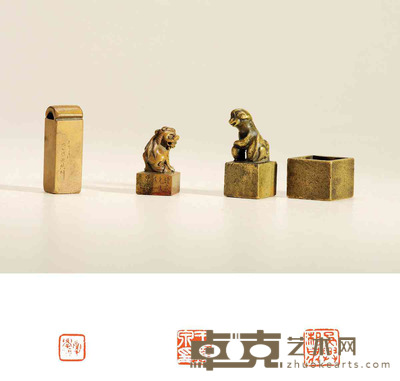 清·陈淑石等刻铜印三方 1.5×1.5×2.8cm1.2×1.2×3.6cm2×2×3.6cm