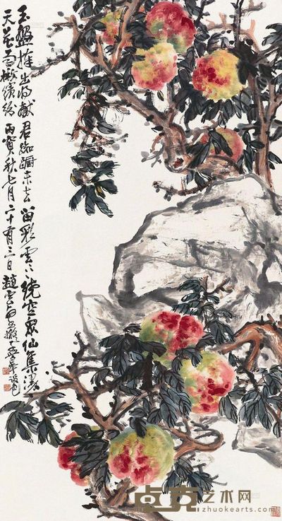 赵云壑 玉盘寿桃图 立轴 149×81cm