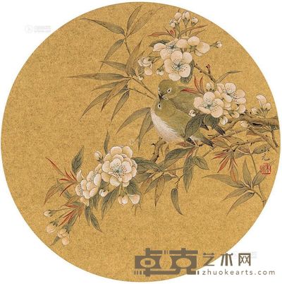 朱小元 梨花绣眼 镜心 直径33cm