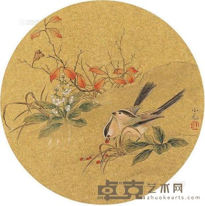 朱小元 花鸟小品 镜心 直径33cm