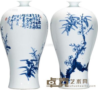 马未定 青花梅竹瓶 高60cm；腹径30cm