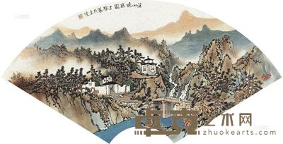 方骏 溪山晚照图 镜心 34×65cm