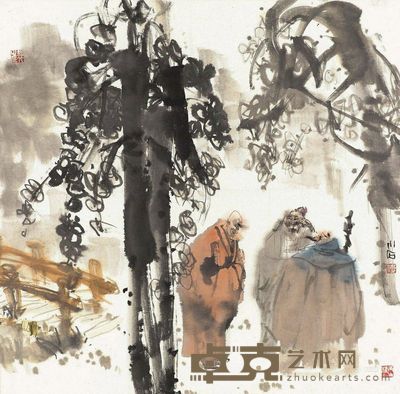 傅小石 虎溪三笑 镜心 68×68cm