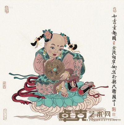 胡宁娜 如意童趣图 镜心 66×66cm