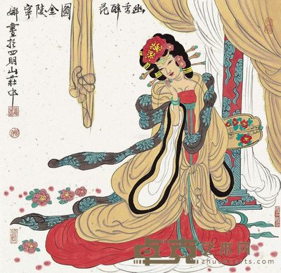 胡宁娜 幽香醉花图 镜心 67×67cm