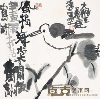 朱新建 风摇海棠闲做画 镜心 34×34cm