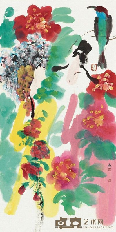 张平静 戏曲人物二 镜心 70×35cm