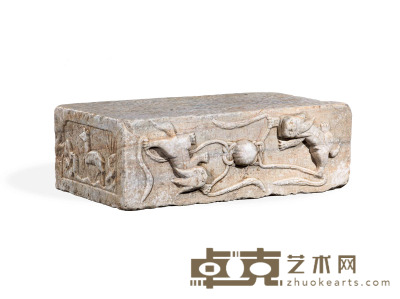 汉白玉双狮戏球石座 长86cm宽47cm高28.5cm