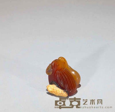 玛瑙巧雕“早生贵子”把件 高3.5cm 长3cm