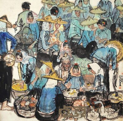 张培成 集市图 镜片 130×131.5cm