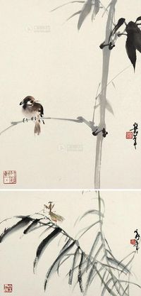 欧豪年 花鸟 （二幅） 镜片